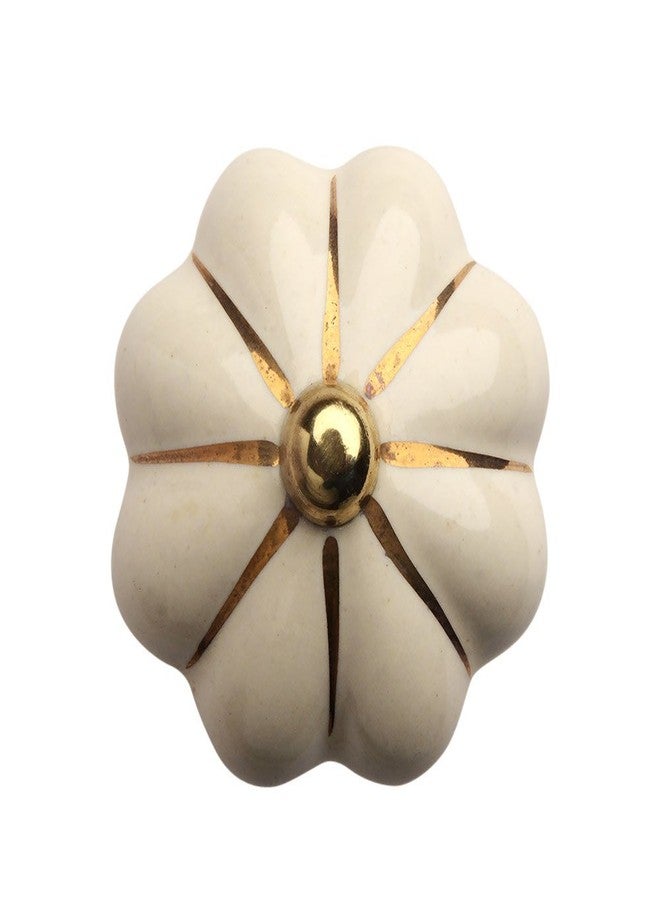 HOBKNOBS Fluted Ceramic Polished Brass Cabinet/Drawers Knob Cream/Gold (2).. - Image 3